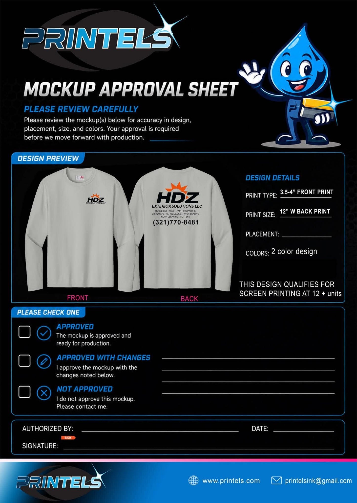HDZ Exterior Solutions LLC - (4) 100% Polyester Long Sleeve Shirts -  500 Business cards - (2) Car Magnets
