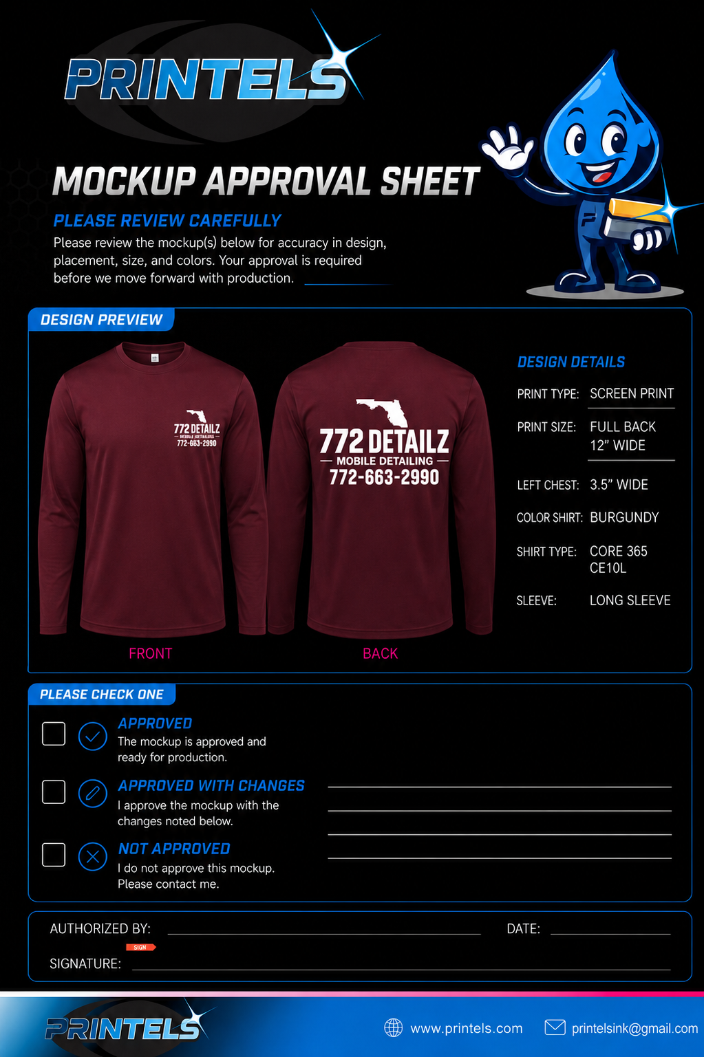 772 Detailz Mobile Auto Detailing Shirts - 12 pcs  and 1000 Business cards