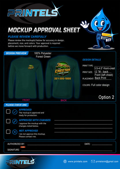 The Cheetah Lawncare LLC - 100% polyester long sleeve shirts - 15 pcs