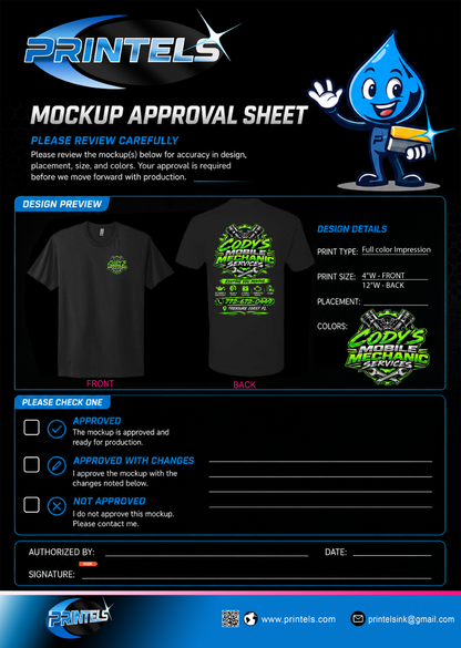 Cody's Mechanic Services Custom Shirts, Hoodie & Hat - 4PCS