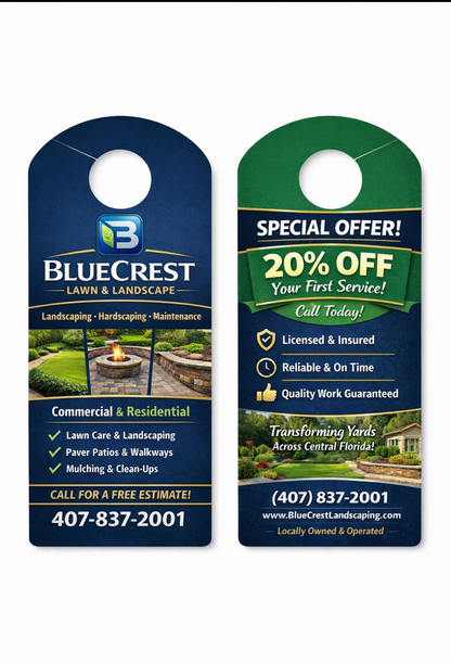 BlueCrest Lawn & Landscape - Business cards & Door Hangers