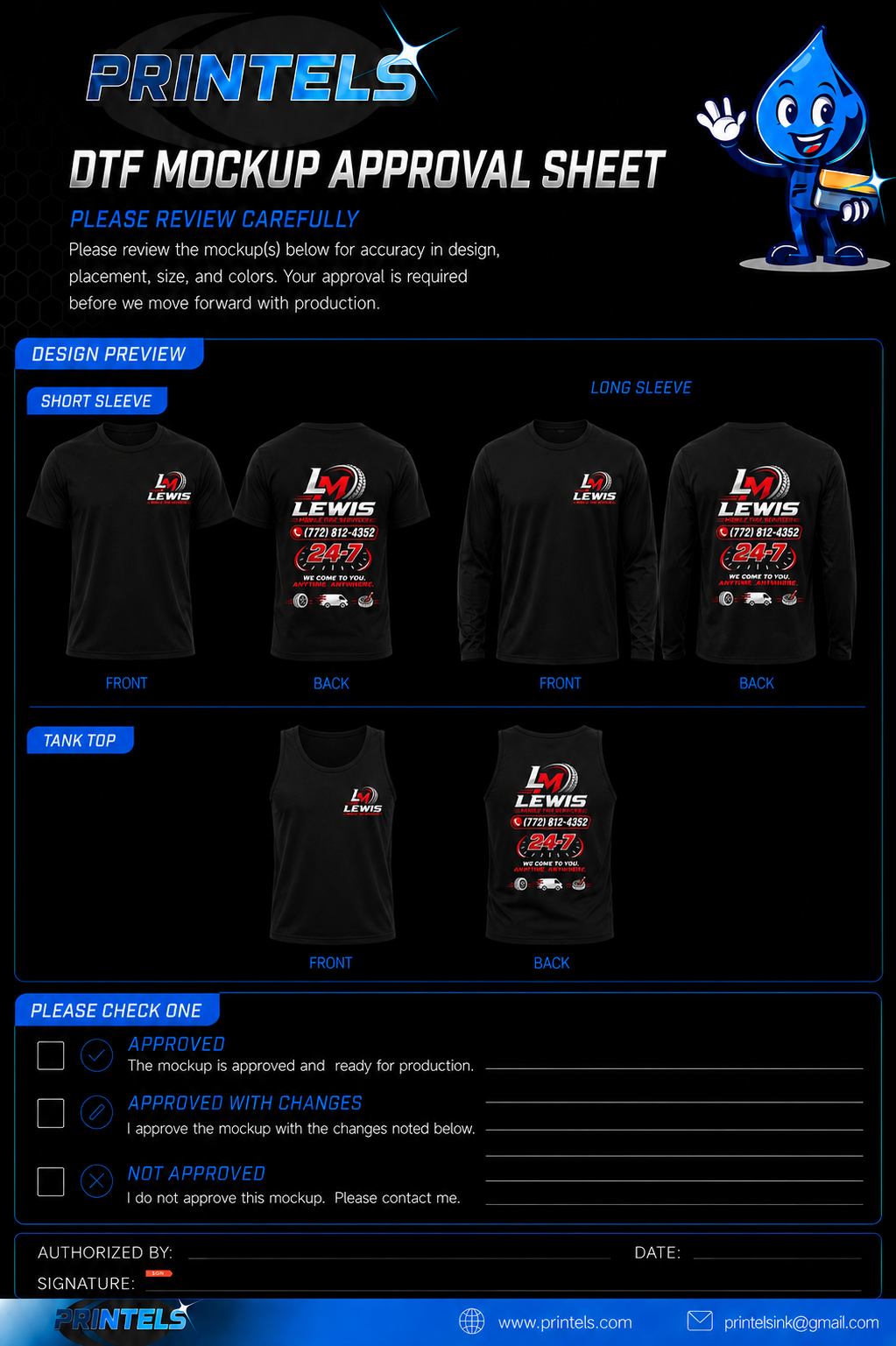 LM Lewis Mobile Tire Services - 12 pcs - Sleeveless Tanks, Short and Long Sleeve - Polyester Shirts