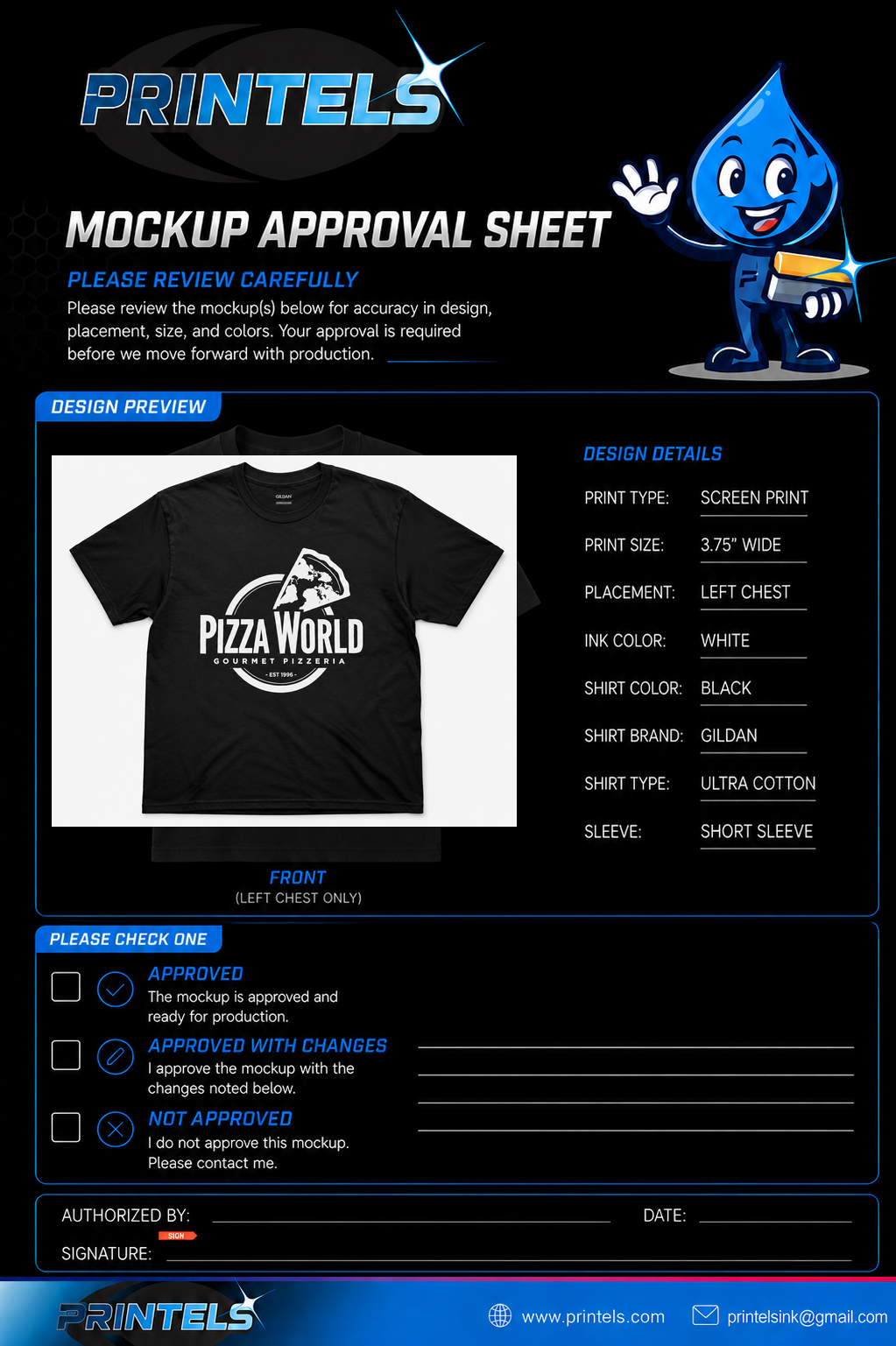 Pizza World Short Sleeve 100% Cotton Shirts- 60 pcs