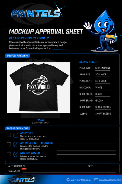 Pizza World Short Sleeve 100% Cotton Shirts- 60 pcs