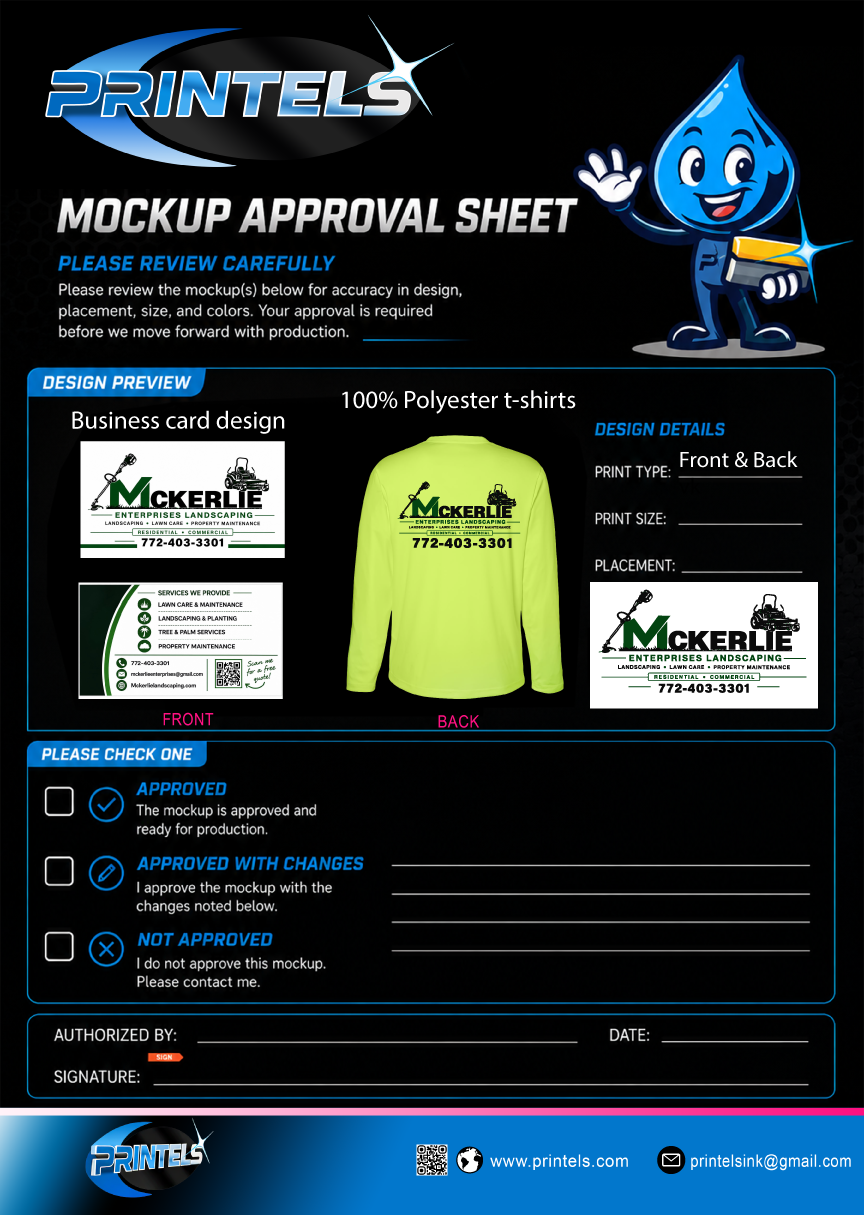 Mckerlie Custom Shirts & 100  Business cards