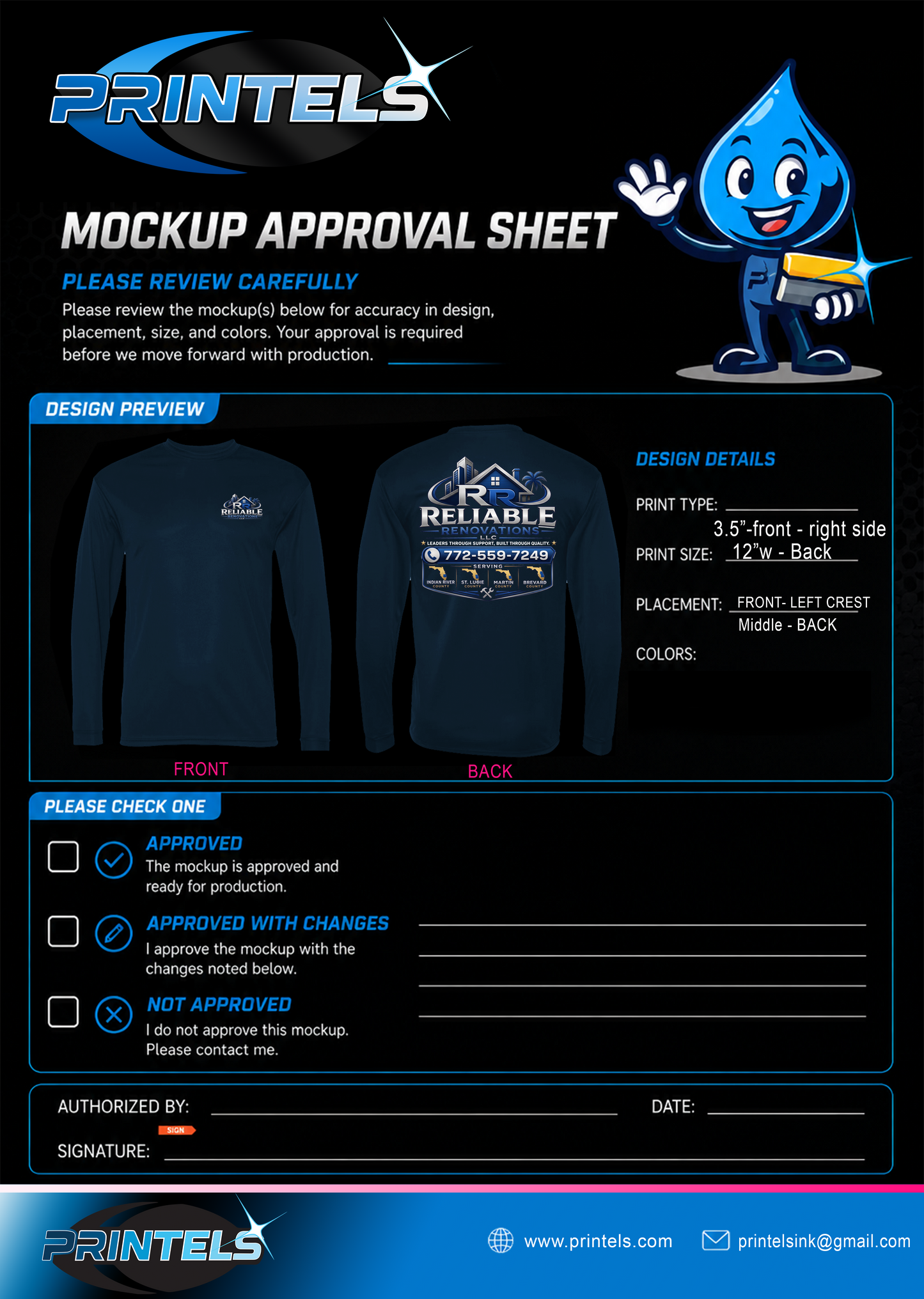 RR Reliable Renovations - 100% polyester short and long sleeve shirts - 4 pcs & 2 hats
