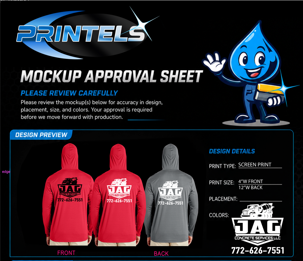 Jag concrete services LLC 100% Polyester Hooded t-shirts - 20 pcs
