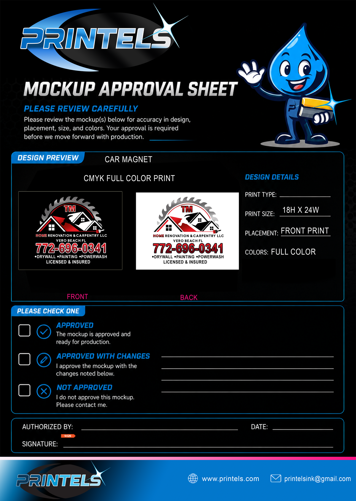 TM Home Renovation & Carpentry - 100% Polyester Short Sleeve Shirts - Hooded Long Sleeve Shirts 12 pcs Blended - 6 Magnets
