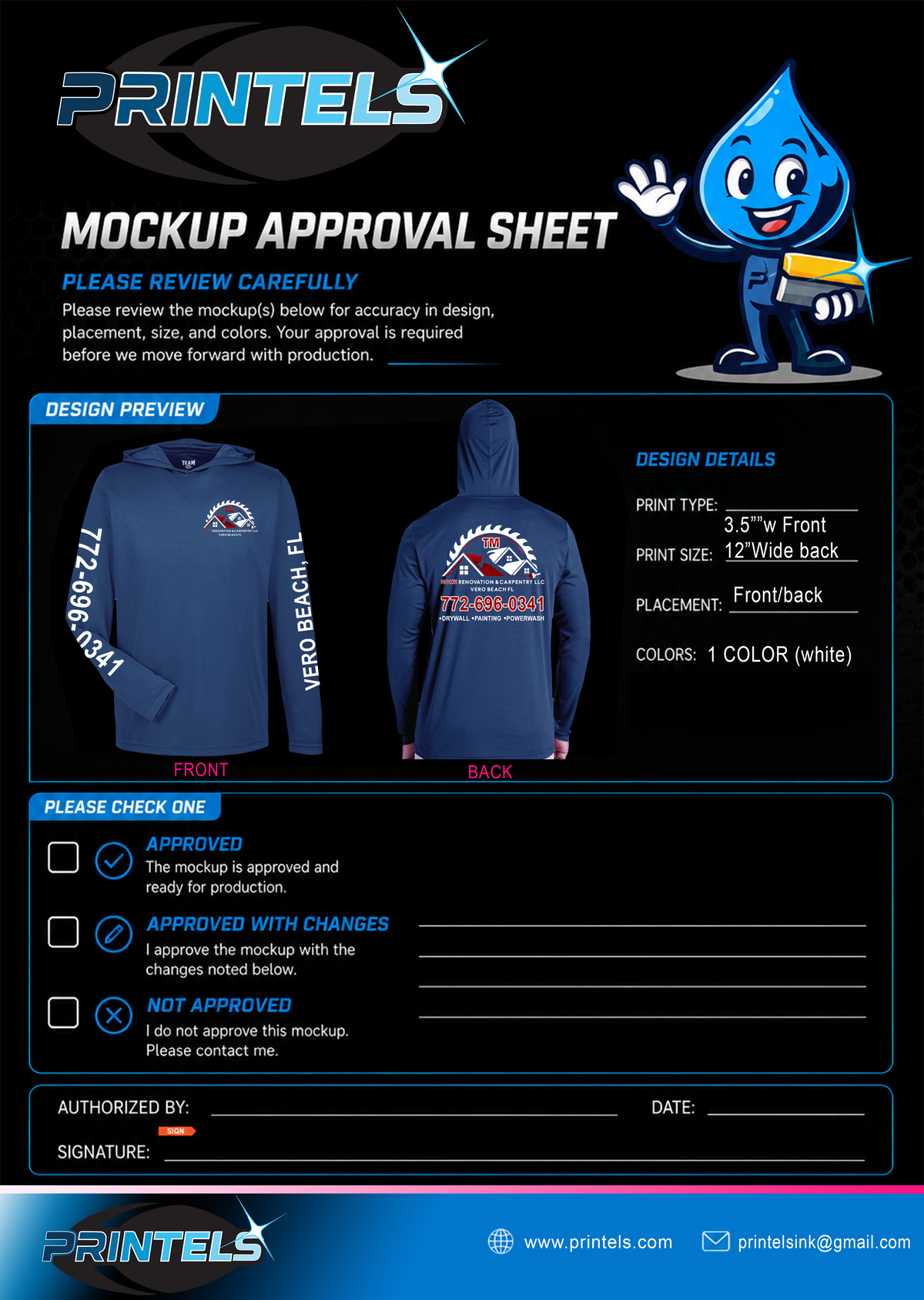 TM Home Renovation & Carpentry - 100% Polyester Short Sleeve Shirts - Hooded Long Sleeve Shirts 12 pcs Blended - 6 Magnets