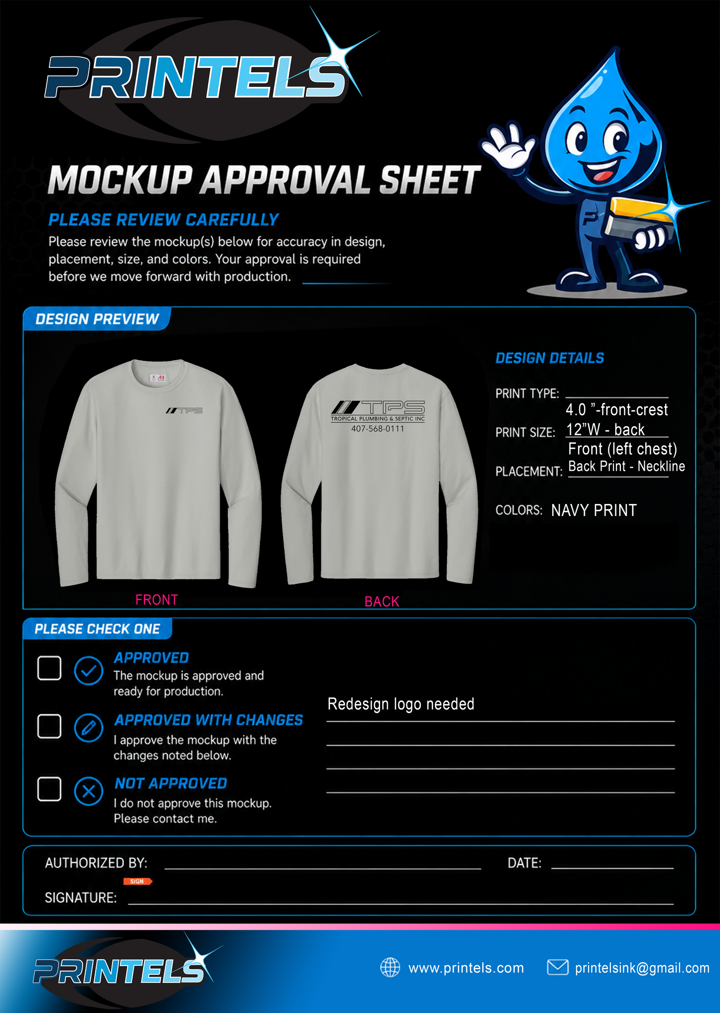 TPS  - Tropical Plumbing and Septic INC - 100% Polyester Long Sleeve Shirts - 12 pcs