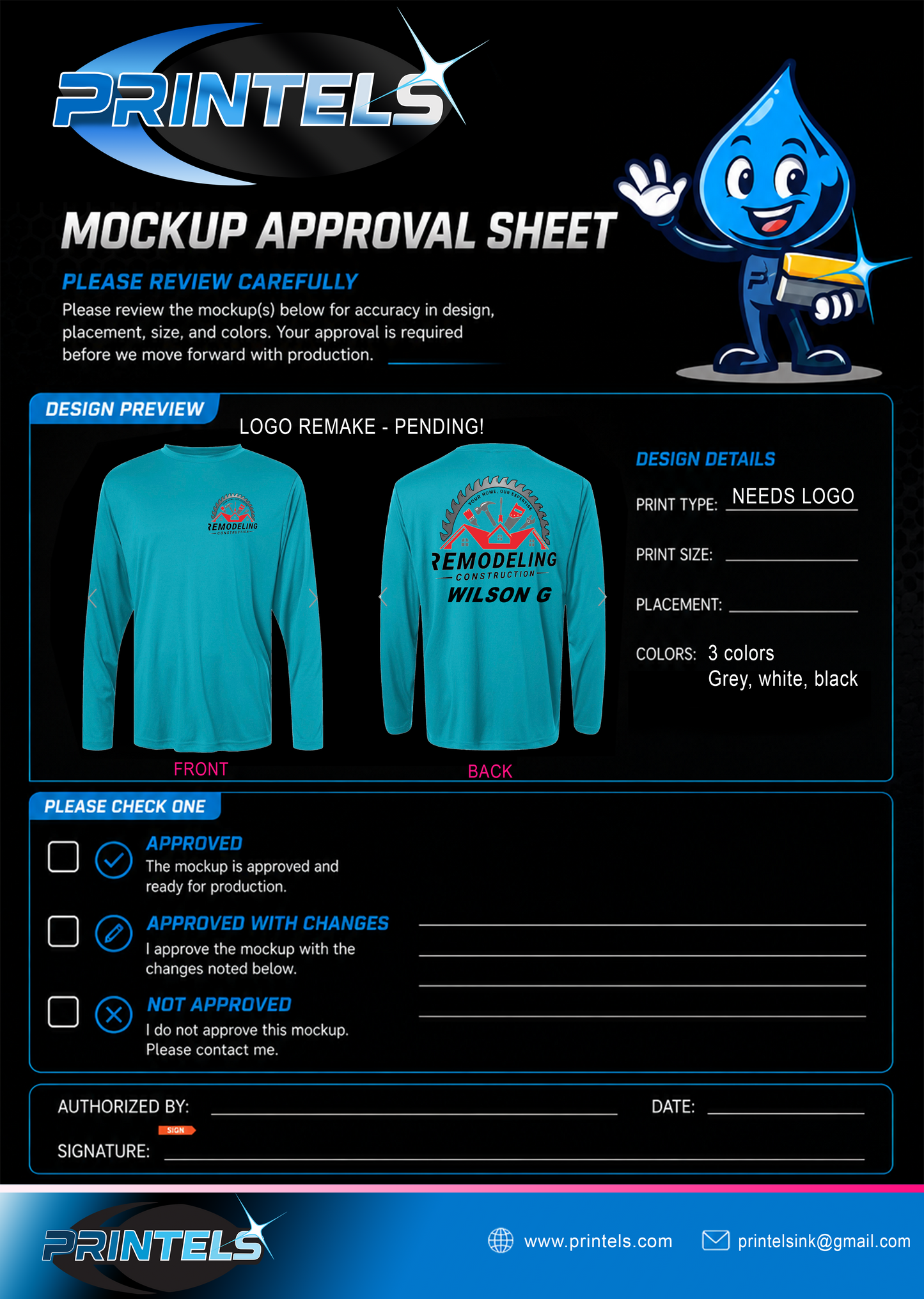 Wilson G Construction and Remodeling - 100% Polyester Long Sleeve Shirts - 15 pcs
