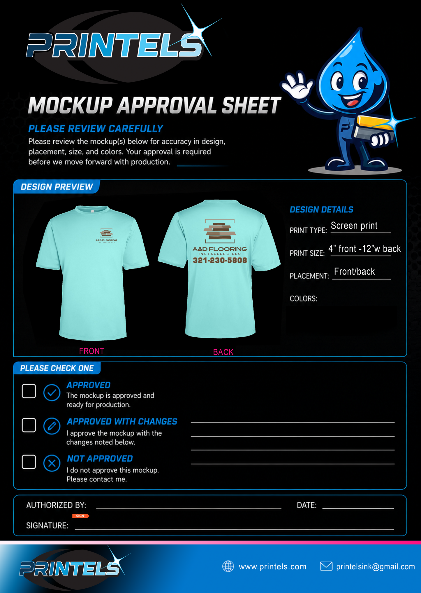 A&D Flooring Installers LLC Camisetas manga corta 100% Algodon - 20 pcs