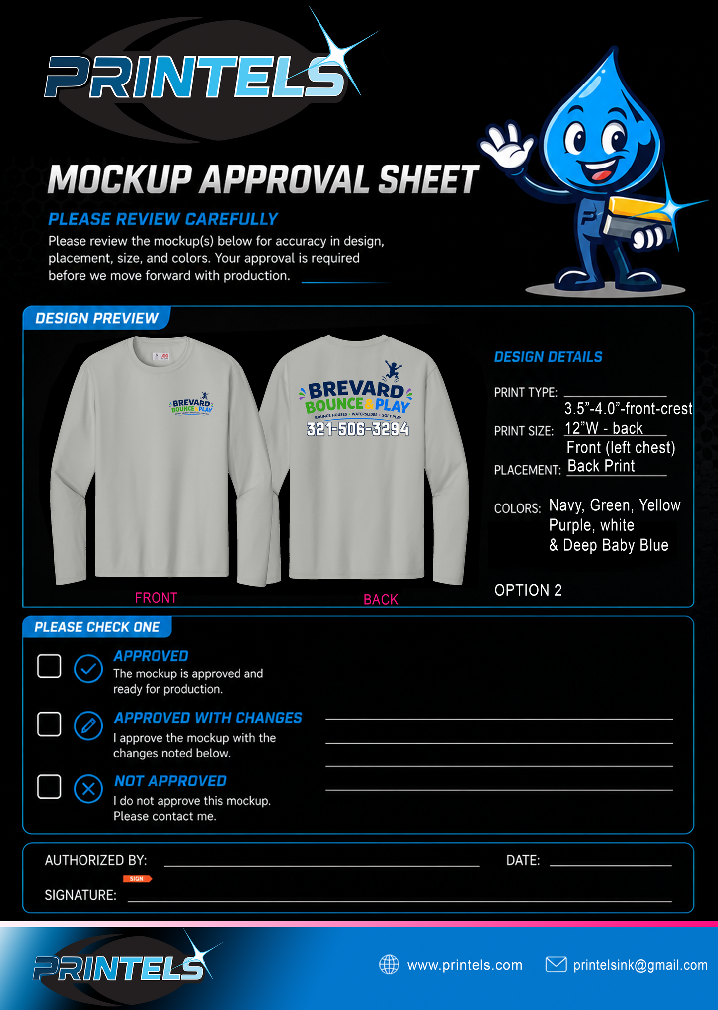 Brevard Bounce and Play 100% Polyester Long Sleeve Shirts - 4 pcs