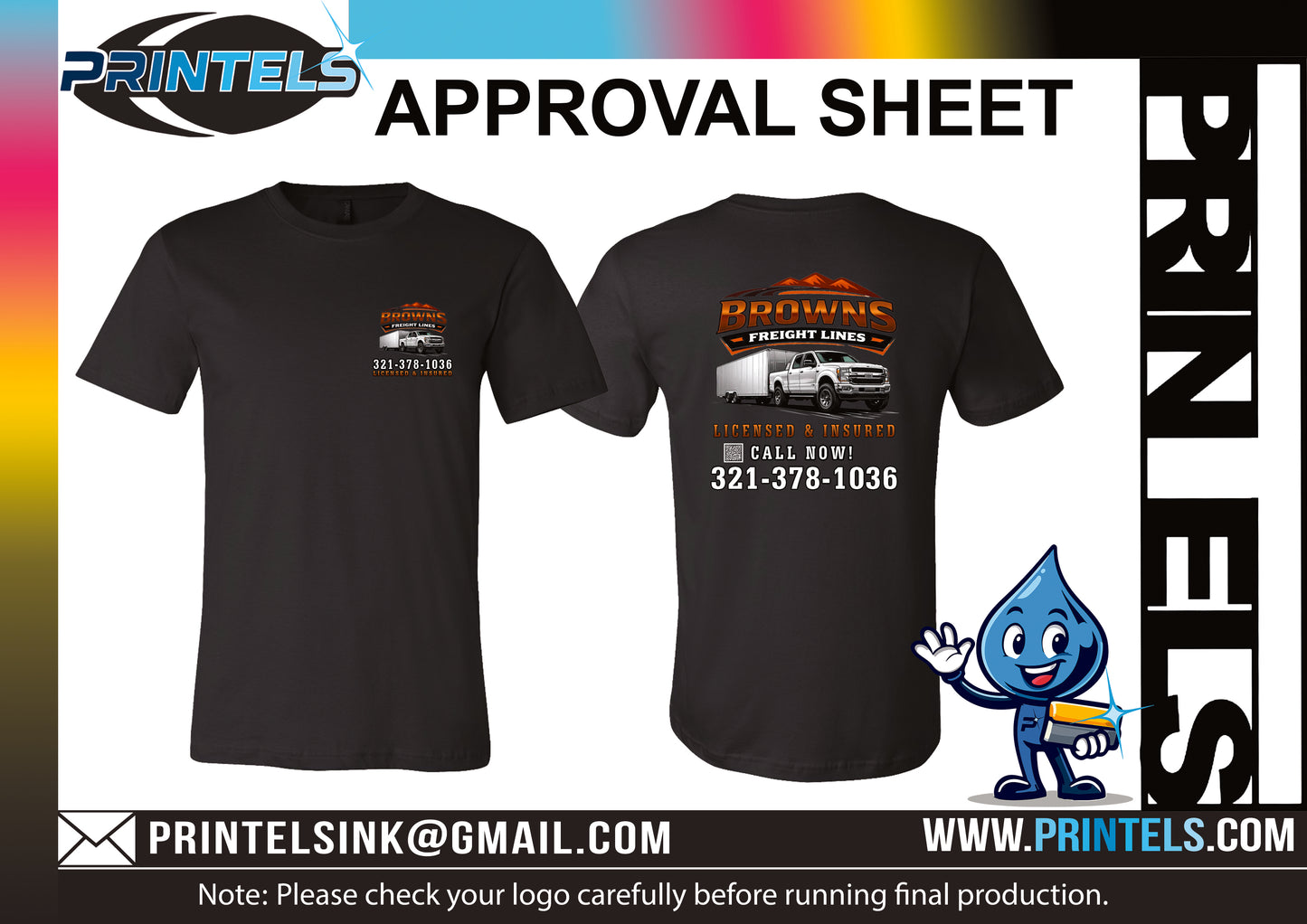 Browns Freight Lines Custom T-shirts 100% Ringspun cotton - 3 qty