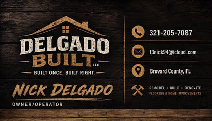 Delgado Built (f500) Business cards, (6) 100 % Polyester Short Sleeves, (1) Onesie