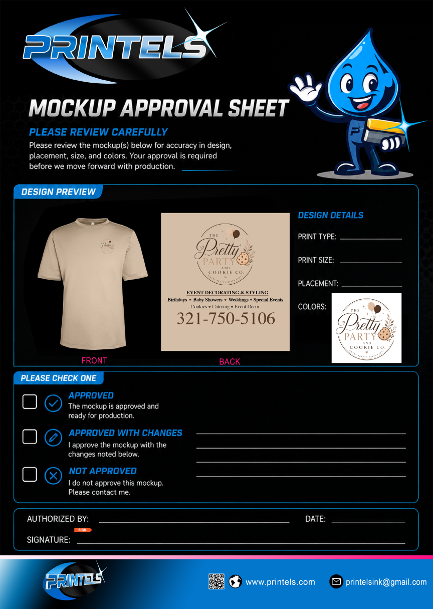 The Pretty Party and Cookie Co - 100% Polyester Short Sleeve Shirts - 5 pcs