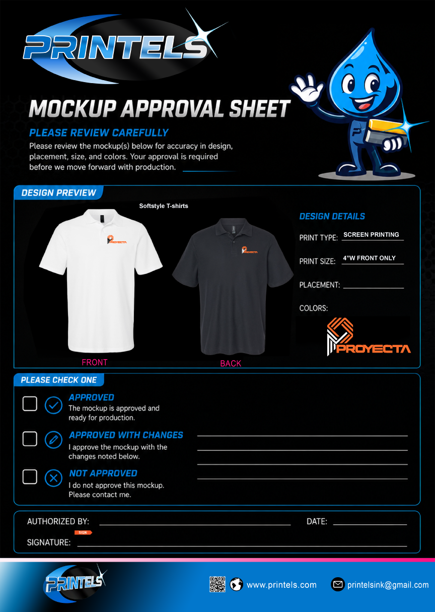 Proyecta 100% Cotton T-shirts, Polos, & hats  - 25 pcs
